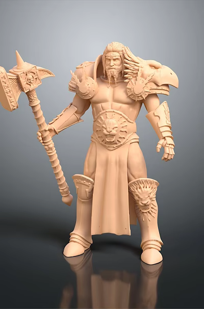 Man With Long Hair And Beard Holding Large Axe Wearing Armor As Warrior Model 3d model Man With Long Hair And Beard Holding Large Axe Wearing Armor As Warrior Model 3d model