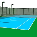 Outdoor Sports Court With Green Fence Blue Surface And Lighting For Fitness