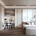 Modern Tatami Bedroom Interior With Wooden Flooring Desk Chair And Storage Cabinets