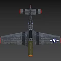 Vintage Fighter Jet With US Air Force Insignia Gray Fuselage Red Accents Yellow Nose Propeller