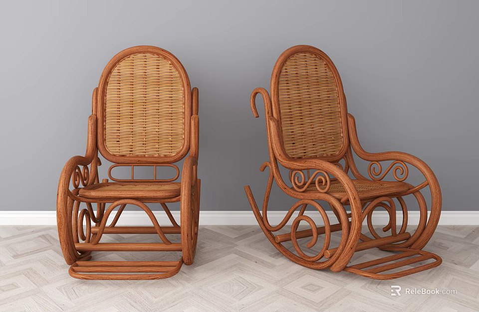 Brown Wicker Leisure Chairs With Curved Arms And Elegant Design For Home Decor 3d model 