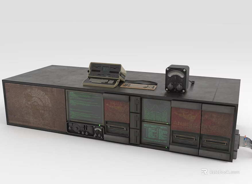 Vintage Equipment Console With Multiple Panels Displays Buttons And Top Devices 3d model