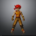 3D Cartoon Character With Red Hair Orange Tank Top Brown Pants And Wrist Guards