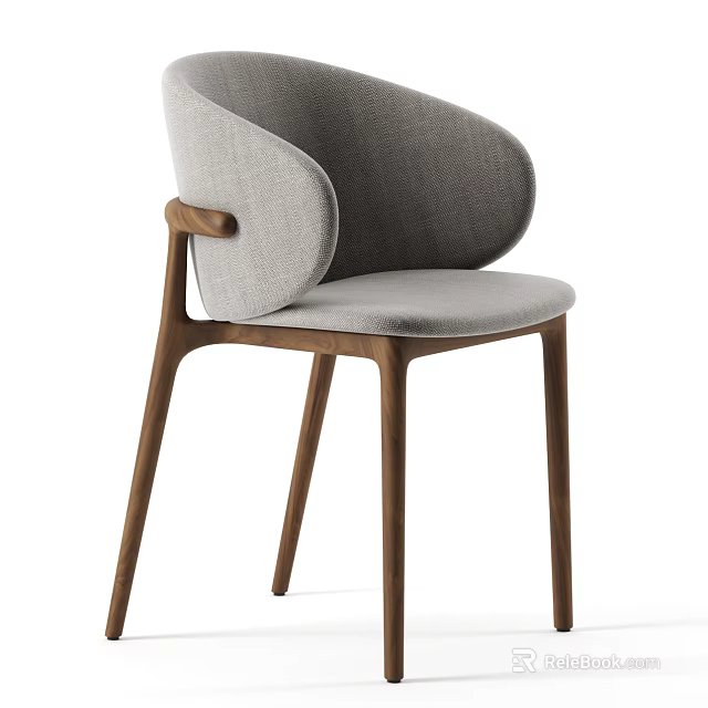 Modern Minimalist Accent Chair With Gray Upholstered Curved Backrest And Wooden Legs 3d model 