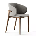 Modern Minimalist Accent Chair With Gray Upholstered Curved Backrest And Wooden Legs