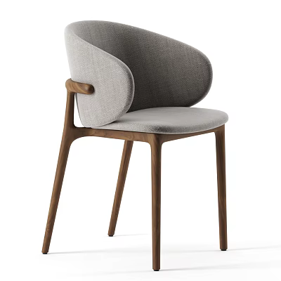 Modern Minimalist Accent Chair With Gray Upholstered Curved Backrest And Wooden Legs 3d model