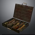 Open Vintage Toolbox With Assorted Wooden Handle Hammers In Metal Compartments