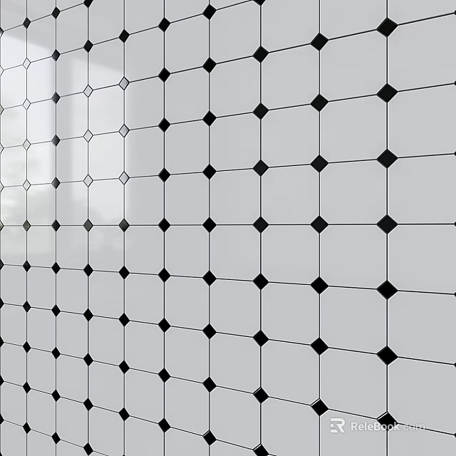 Black And White Square Pattern Tile Wall With Geometric Design For Interior Decor 3d model
