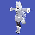 Anime Game Character With Cat Ears Long Hair Gray Coat And Blue Background