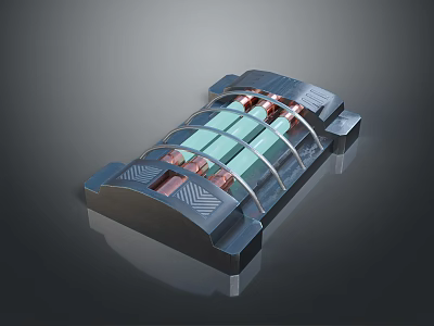 Metallic Structure With Transparent Parts Red And Green Components On Black Background 3d model