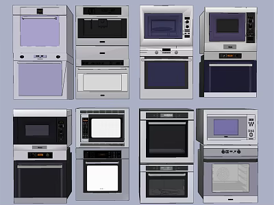 Various Modern Kitchen Appliances Including Microwaves And Ovens With Different Designs 3d model