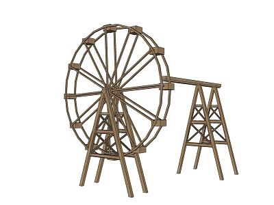 Wooden Agricultural Windmill Equipment With Support Frame Structure For Farms 3d model