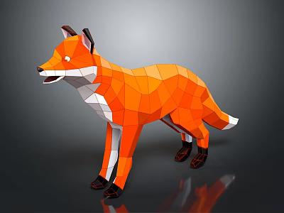 Low Poly Fox 3D Model with Orange Fur White Belly Black Paws on Dark Background 3d model