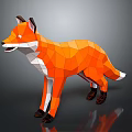 Low Poly Fox 3D Model with Orange Fur White Belly Black Paws on Dark Background
