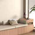 Modern Living Room Interior With Beige Bench Cushions Side Table Lamp And Potted Plant