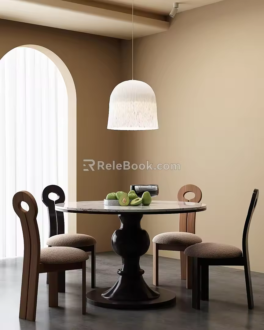 Modern Italian Dining Table and Chair Combination French Vintage Dining Table and Chair Combination Chandelier 3d model