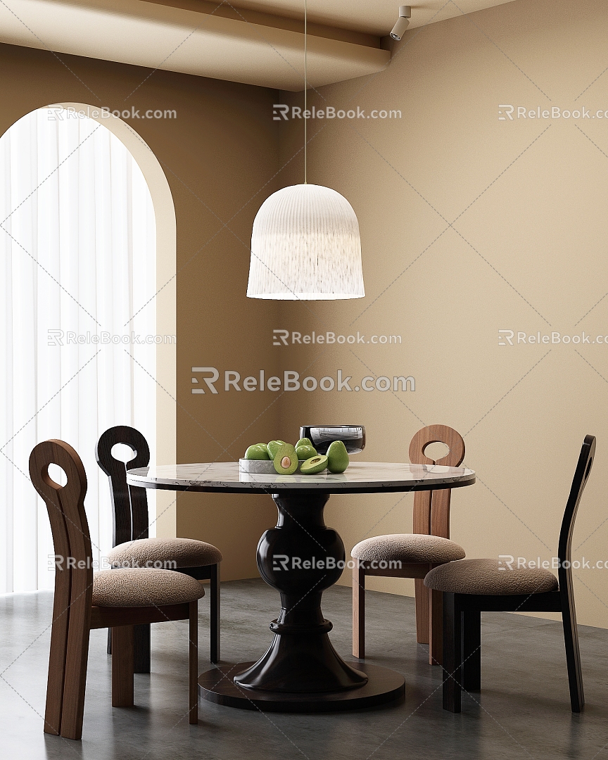 Modern Italian Dining Table and Chair Combination French Vintage Dining Table and Chair Combination Chandelier 3d model