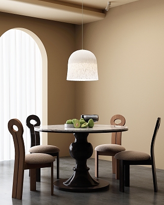 Modern Italian Dining Table and Chair Combination French Vintage Dining Table and Chair Combination Chandelier 3d model