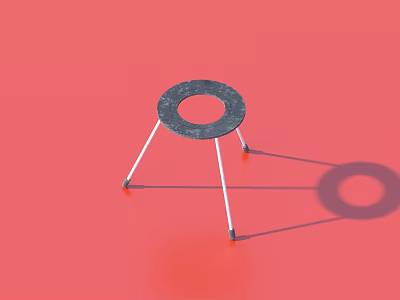 Black Circular Top Stool With Three Thin White Legs And Shadow On Red Background 3d model