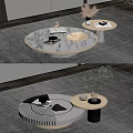 Elegant Modern Round Coffee Tables With Marble Top Striped Design And Metal Base