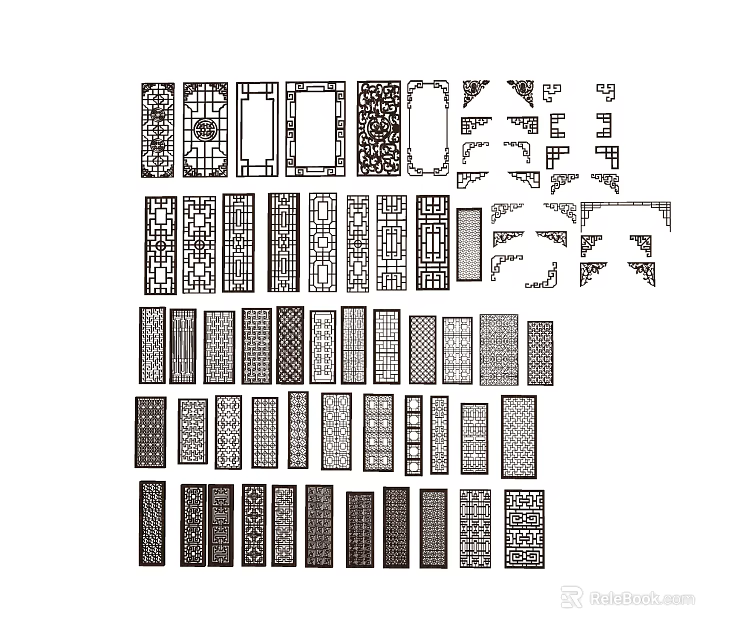 Various Decorative Room Divider Designs With Ornate Patterns And Carved Details 3d model