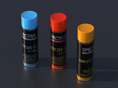 Spectral Household Cleaning Aerosol Cans In Blue Red And Yellow Colors 3d model Spectral Household Cleaning Aerosol Cans In Blue Red And Yellow Colors 3d model