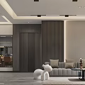 Modern Living and Dining Room Interior with Sofa Coffee Table Open Layout and Recessed Lighting