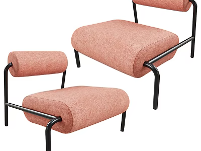 Modern Pink Fabric Accent Chair With Black Metal Frame And Matching Ottoman 3d model
