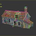 Traditional Country Cottage With Red Roof Stone Walls Chimney Green Shutters And Small Porch