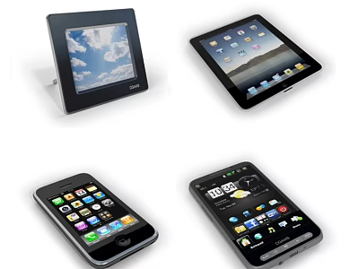 Smartphones Tablet Digital Photo Frame With Screen Display App Icons Weather Clock Landscape Wallpaper 3d model
