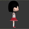 Cartoon Girl with Black Hair Red Skirt White Top Arms Outstretched Standing on White Platform