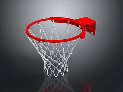 Red Rim Basketball Hoop With White Net And Wall Mounted Structure 3d model