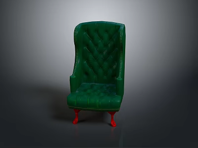 Classic Green Tufted Armchair With Red Legs And Elegant Design 3d model