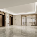 Modern Elevator Lobby Interior With Marble Walls And Ceiling Lights 3d model