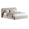 Modern Minimalist Double Bed With Upholstered Headboard White Linen And Gray Blanket