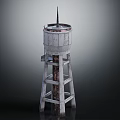 Vintage Water Tower Structure With Metal Frame And Cylindrical Top Spire Design