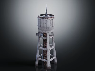 Vintage Water Tower Structure With Metal Frame And Cylindrical Top Spire Design 3d model