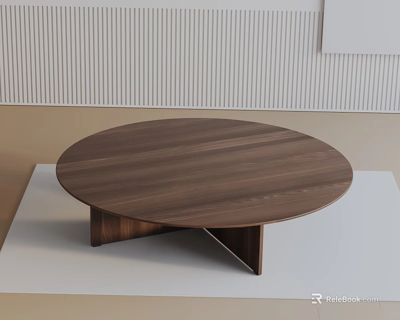 Modern Sofa and Coffee Table Set with Round Walnut Wooden Table and Geometric Base 3d model