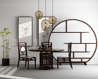 New Chinese Dining Table and Chair Combination Dining Table Combination 3d model