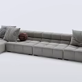 Gray Modular Sectional Sofa With Square Tufted Seats And Plaid Decorative Pillows 3d model