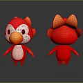 Red Bird Shaped Stuffed Toy With Orange Ears White Belly Front And Back Views