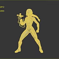 Shiny Blue Purple Armored Female Character With Braided Hair And Glowing Weapon