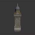 Architectural Tower Building with Dome Spire and Decorative Stone Brick Structure Base