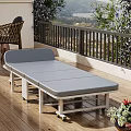 Outdoor Patio Foldable Gray Lounge Chair With Wooden Floor Scenic View And Potted Plants