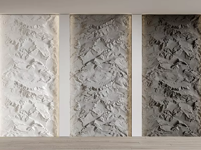 Three Panel Textured Background Wall With Relief Design And Gradient Colors 3d model