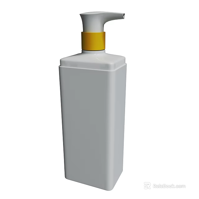 White Plastic Bottle With Yellow Cap And Pump Dispenser For Liquid 3d model