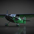 Green Small Passenger Plane Featuring Propeller Single Engine Streamlined Body on Gray Background Reflective Surface 3d model