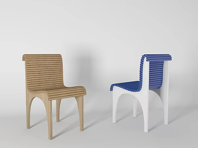 Stylish Leisure Chairs with Brown Woven Texture and Blue White Accent Design 3d model