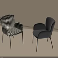 Modern Dining Chairs With Armrests Black And White Striped Dark Gray Upholstery Black Slender Legs