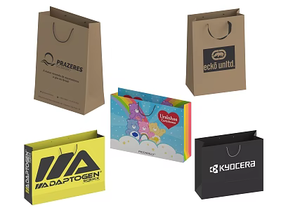 Various Branded Packaging Products Including Paper Bags And Colorful Gift Box 3d model